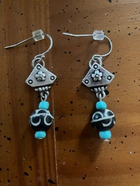 Black & Turquoise Dangle Bead Earrings